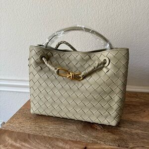 LEATHER INSIDE & OUT | Sage Green Small Intrecciato Woven Braided Tote Bag S15